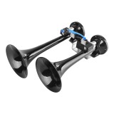 Claxon Camion SEGER Bitonal Negru Metalic 24V 125dB - Goarne 31/35cm, Aer Comprimat