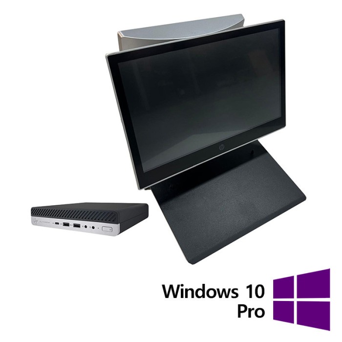 Pachet POS Refurbished HP 800 G5 Mini, 14 Inch HP L7014t Touchscreen + 10 Inch HP L7010t, Intel Core i5-9500T 2.20GHz, 8GB DDR4, 256GB SSD + Windows 1