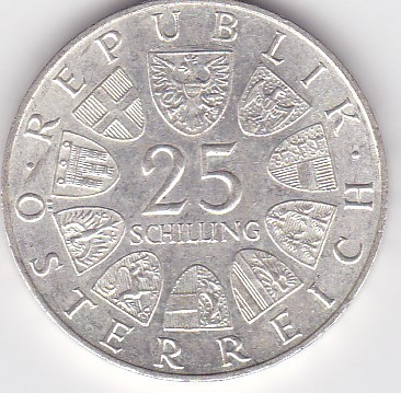 AUSTRIA 25 SCHILLING SILINGI 1964