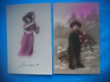 HOPCT 1824 COPII--ROMANTICA-FRANTA-LOT 2 CARTI POSTALE VECHI-CIRCULATE
