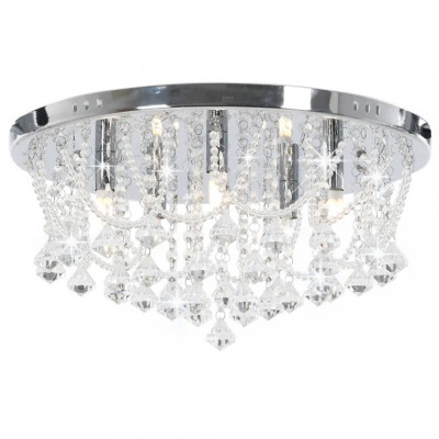 vidaXL Lustră cu mărgele de cristal, argintiu, rotund, 4 becuri x G9 foto