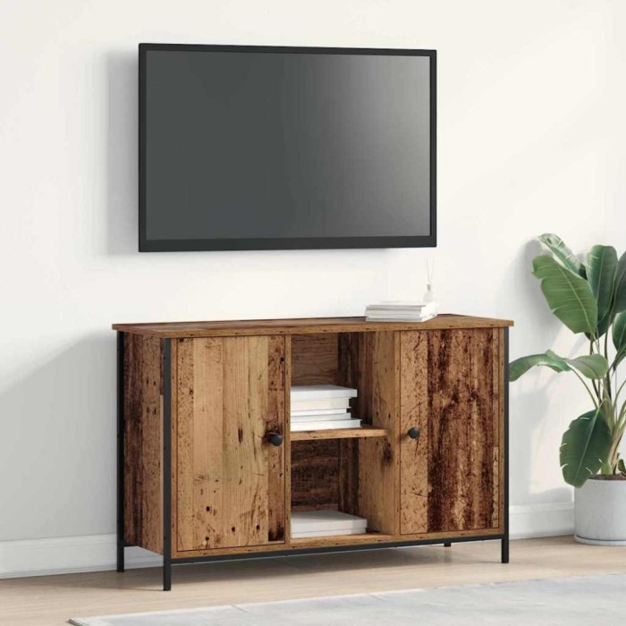vidaXL Dulap TV, stejar artizanal, 101x35x65 cm, lemn prelucrat &amp; oțel