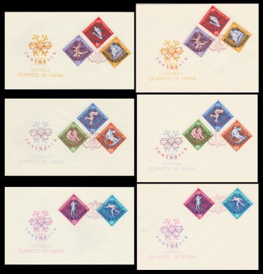 1963 Romania - 6 FDC J.O. Innsbruck (dantelate), varietati latime plicuri, LP 571 foto