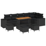 vidaXL Set de canapele pentru grădină cu pernă 10 pcs Negru poliratan 3362029