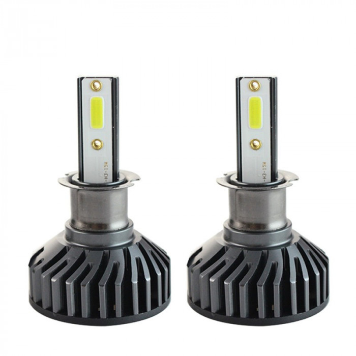 Set 2 LED-uri Auto Techstar&reg; P1, H3, 36w, 4000 Lumeni, 6500K, AUTO, 12-24 Volti, DOB, Canbus, Miez Cupru, Radiator Aluminiu