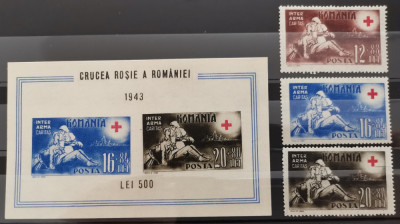 SV * Romania CRUCEA ROȘIE 1943 * COLITA + SERIA DE 3 TIMBRE foto