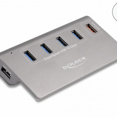 HUB USB 3.2 Gen 2 la 4 x USB-A + 1 x USB Fast Charging, Delock 64182