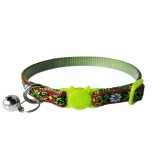Zgarda ajustabila cu clopotel pentru pisici, imprimeu floral brodat, 20-32cm/1cm, Verde, Ropet