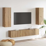vidaXL Set de 4 piese pentru televizor, montat pe perete, din lemn de stejar artizanal, lemn compus