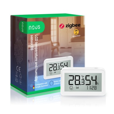 Senzor Smart de Temperatura si Umiditate Nous cu afisaj E6, LCD, ZigBee foto