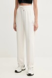 Armani Exchange pantaloni de trening femei, culoarea bej, drept, high waist, XW000096 AF10804