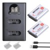Set 2 Acumulatori NP-BX1 1860mAh + Incarcator Dublu Sony HX50 HX60 WX300 RX100 RX1 HX300 HX400 AS15 AS30 HDR-GW66 RX1R