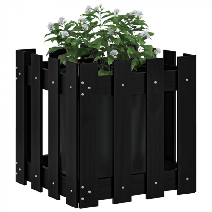 Jardiniera gradina design gard negru 40x40x40 cm lemn masiv pin GartenMobel Dekor