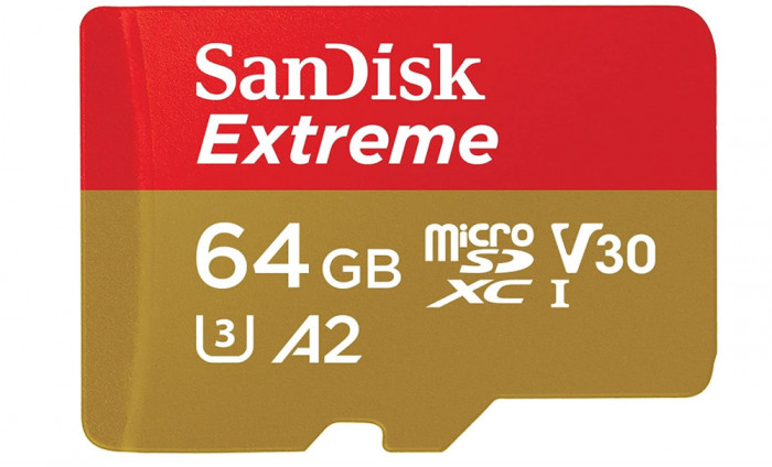 Card de memorie SanDisk Extreme microSDXC UHS-I de 64 GB cu adaptor, Pana la 170 MB s, C10, U3, V30, 4K, 5K, A2 - RESIGILAT