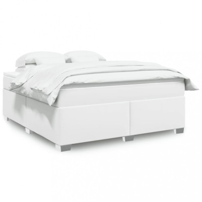 vidaXL Pat box spring cu saltea, alb, 180x200 cm, piele ecologică 3285222 foto