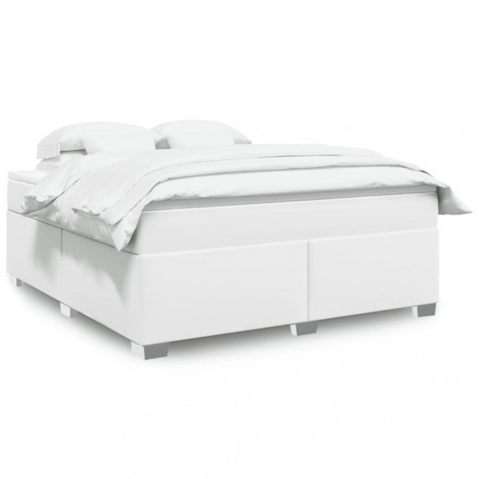 vidaXL Pat box spring cu saltea, alb, 180x200 cm, piele ecologică 3285222