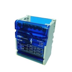 Distribuitor conexiuni 4 poli cu 7 gauri 100A 500V 65x51x88mm prindere pe sina DIN