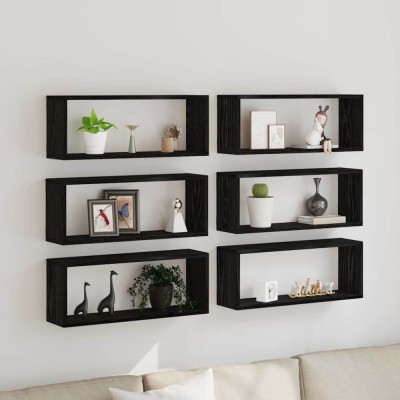 vidaXL Rafturi de perete cu raft 6 pcs Stejar negru 60 x 15 x 23 cm 862647 foto