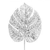 Creangă Decorativă Crăciun, Frunză Perforată, Paiete și Glitter, Argintiu, 66 cm, Oem