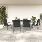 VidaXL Set mobilier de grădină, 7 piese, negru, oțel și textilenă