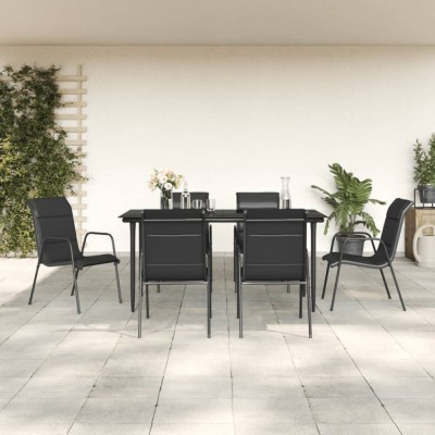 vidaXL Set mobilier de grădină, 7 piese, negru, oțel și textilenă foto