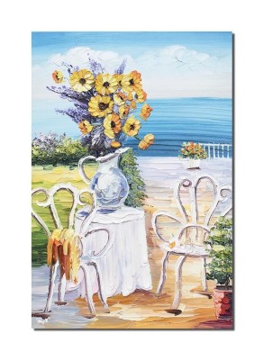 Tablou floarea soarelui pictat manual, O zi minunata la malul marii, 60x40cm ulei in cutit efect 3D, Valentin Pop foto