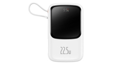 Baseus Qpow Digital Display powerbank cu &amp;icirc;ncărcare rapidă 10000mAh 22.5W QC/PD/SCP/FCP cu cablu USB-C &amp;icirc;ncorporat &amp;icirc;n alb foto