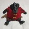 Jucarie veche de colectie figurina ceramica CĂŢEL &icirc;n vestă şi costum &icirc;n carouri