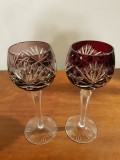 DOUA PAHARE DIN CRISTAL PENTRU SERVIT VIN-RUBIN +MOV-GERMANIA-SECOL XX