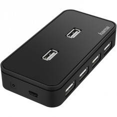 Hub Hama 7 porturi USB 2.0, 480 Mbit/s, incl. cablu/unitate de alimentare