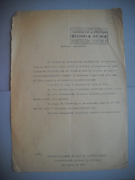 HOPCT DOCUMENT VECHI 326 MINISTERUL INDUSTRIEI COMERT EXTERIOR /BUCURESTI 1945