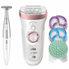 Epilator Silk-epil SES 9/977GS SensoSmart SkinSpa cu 11 accesorii + Bikini Trimmer Braun Alb / Roz foto