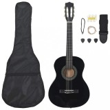 vidaXL Set de chitară clasică pentru copii, 8 piese, negru, 3/4 36&quot;
