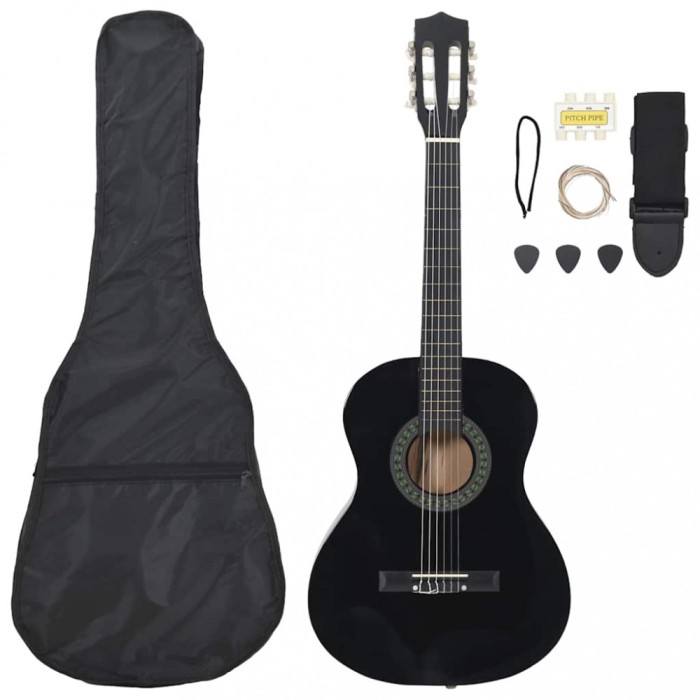 vidaXL Set de chitară clasică pentru copii, 8 piese, negru, 3/4 36&quot;