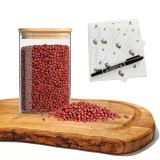 Cumpara ieftin Recipient depozitare alimente, borcan din sticla borosilicata 1.2L, capac etans, Koken Organizare, Patrat, Capac Bambus, Autocolante, marker
