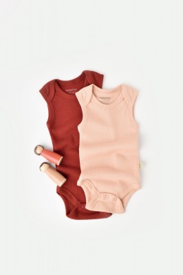 Set 2 body-uri fara maneci bebe unisex din bumbac organic si modal - Caramiziu/Somon, BabyCosy (Marime: 0-3 Luni) foto