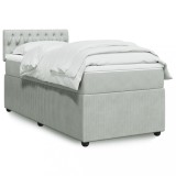 VidaXL Pat box spring cu saltea, gri deschis, 90x190 cm, catifea