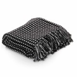 Patura decorativa cu patratele, bumbac, 220 x 250 cm, negru