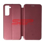 Husa Flip Cover Samsung Galaxy S21, Piele Ecologica, Protectie 360, Tip Carte, Culoare Burgundy/Wine
