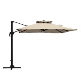 Outsunny Umbrelă de Soare cu Braț &Icirc;nclinat &icirc;n 6 Poziții cu Acoperiș pe 2 Niveluri, Umbrelă de Grădină din aluminiu și poliester, 294x294 cm, kaki | Ao