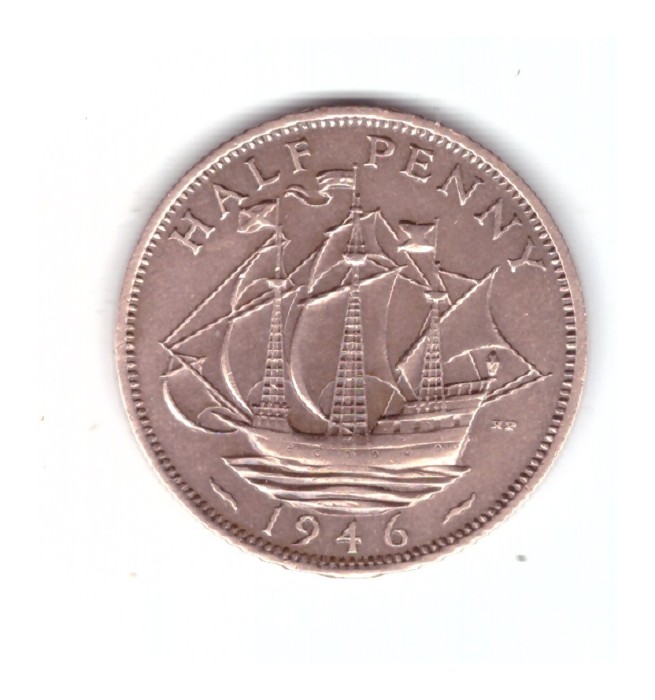 Moneda Anglia 1/2 / half penny 1946, stare foarte buna, curata