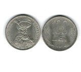 Romania 1991 - 100 lei, varianta rara cu 9 scris rotunjit, 2buc ambele tipuri de scris pe muchie