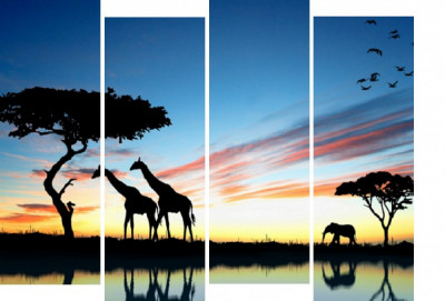 Tablou multicanvas 4 piese Girafe 1, 120 x 95 cm foto