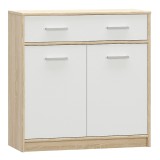 Cumpara ieftin Comoda 2 usi 1 sertar din mdf alb maro stejar sonoma Teyo 83x34x85 cm