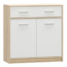 Comoda 2 usi 1 sertar din mdf alb maro stejar sonoma Teyo 83x34x85 cm