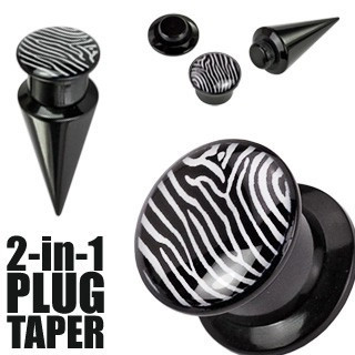 Plug și taper negre, cu motiv zebră - Lățime: 4 mm