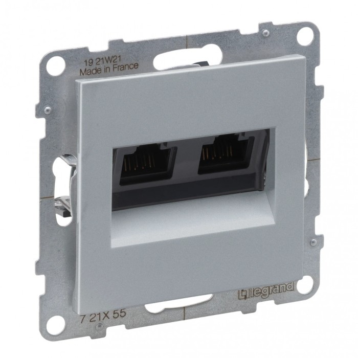 Priza dubla RJ45 STP CAT6A Legrand Suno aluminiu 721355
