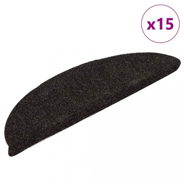vidaXL Covorașe pentru scări autoadezive, 15 buc., 56x17x3 cm, maro &icirc;nchis, semirotunde