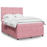 Gossi pat box spring cu saltea, roz, 140x200 cm, catifea