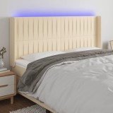 vidaXL Tăblie de pat cu LED, crem, 163x16x118/128 cm, textil